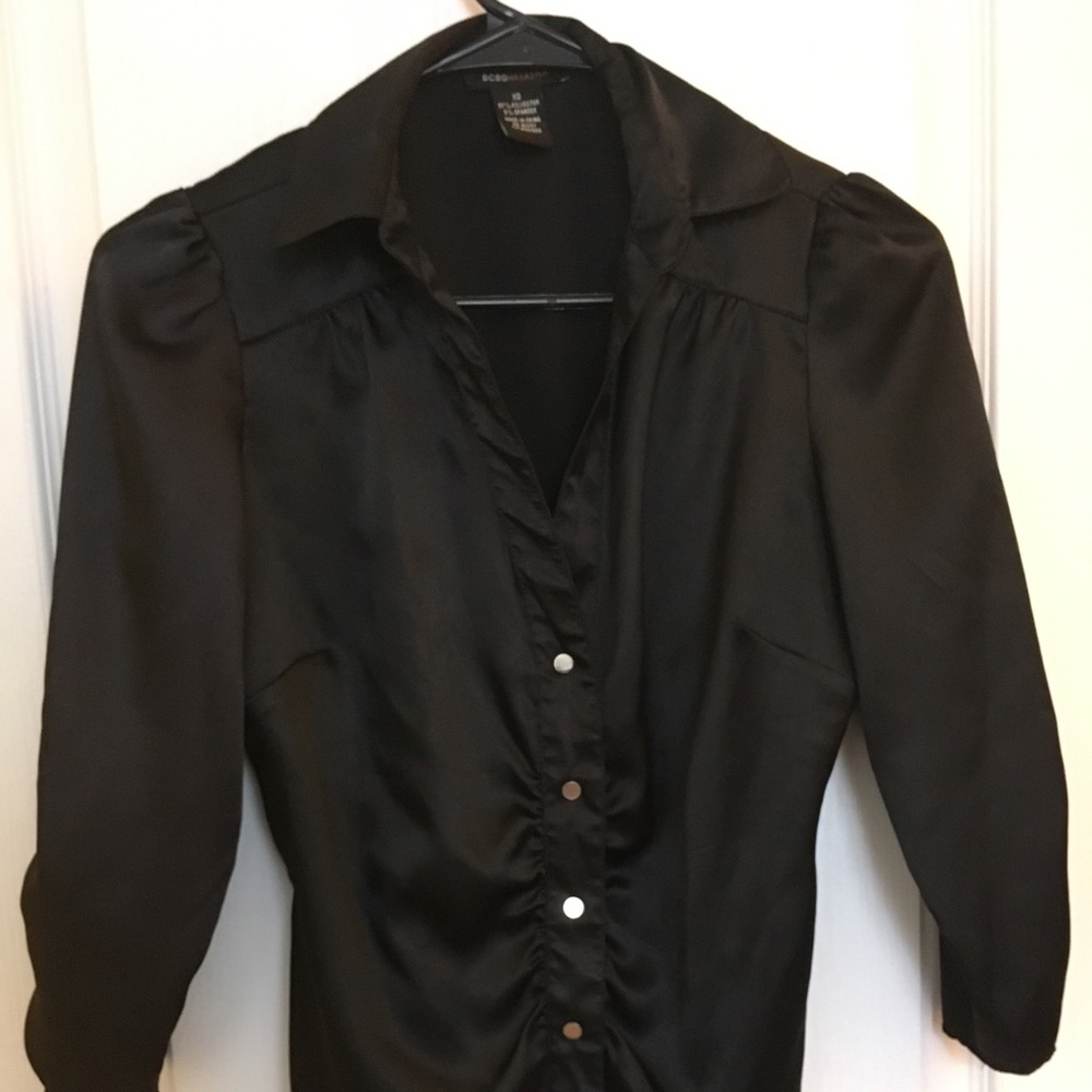 BCBG MaxAzria 3/4 sleeve button up satin blouse